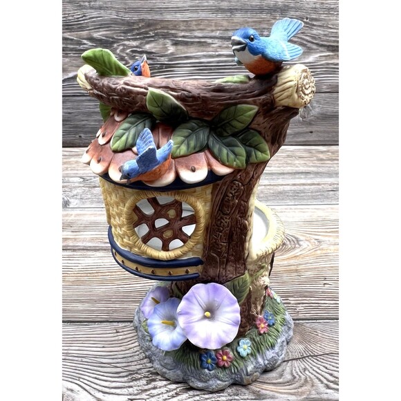 PartyLite Porcelain Treetop Inn P7320 Retired Birdhouse Bluebird Morning Glories - Picture 4 of 12